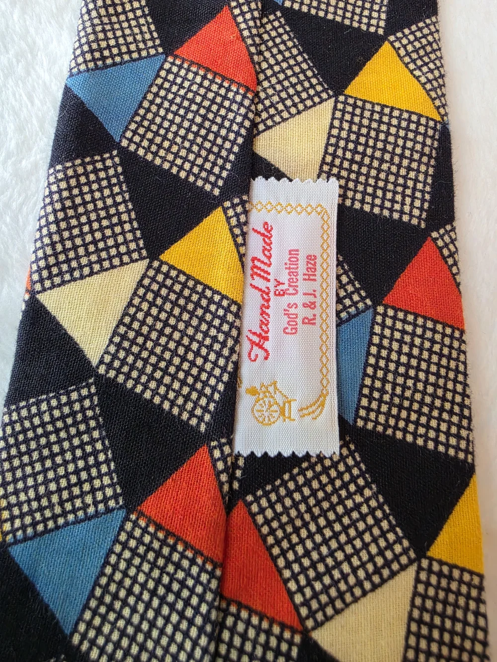 Handmade Vintage Tie Cotton Necktie Geometric Pattern Multi-Color Bold Retro